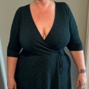 Torrid Plus Size Emerald Ribbed Knit Surplice Wrap Sweater Dress